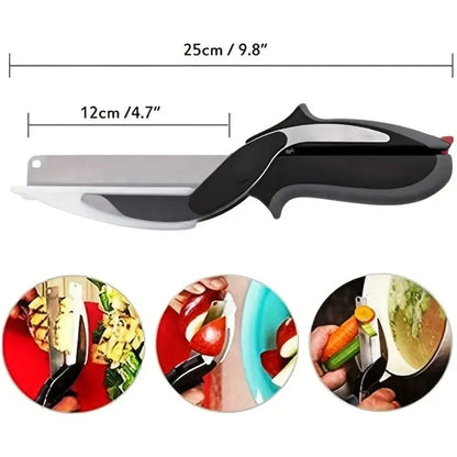 Makkafinds® 2 in 1 Salad Chopper Vegetable Cutter with Built-in Cutting Board Food Cutter Kitchen Scissors Cut Vegetables Cut Fruits