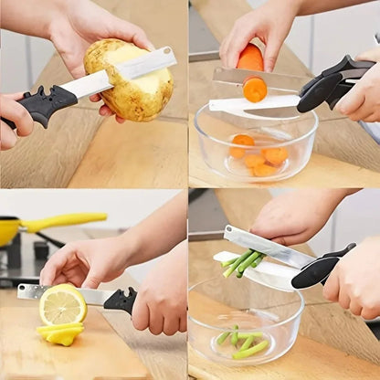 Makkafinds® 2 in 1 Salad Chopper Vegetable Cutter with Built-in Cutting Board Food Cutter Kitchen Scissors Cut Vegetables Cut Fruits