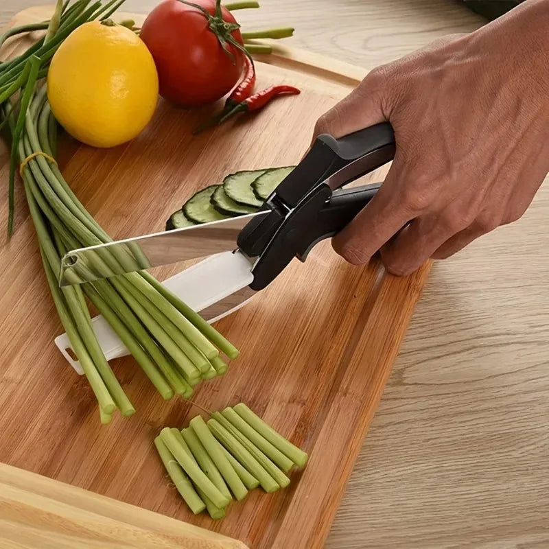 Makkafinds® 2 in 1 Salad Chopper Vegetable Cutter with Built-in Cutting Board Food Cutter Kitchen Scissors Cut Vegetables Cut Fruits