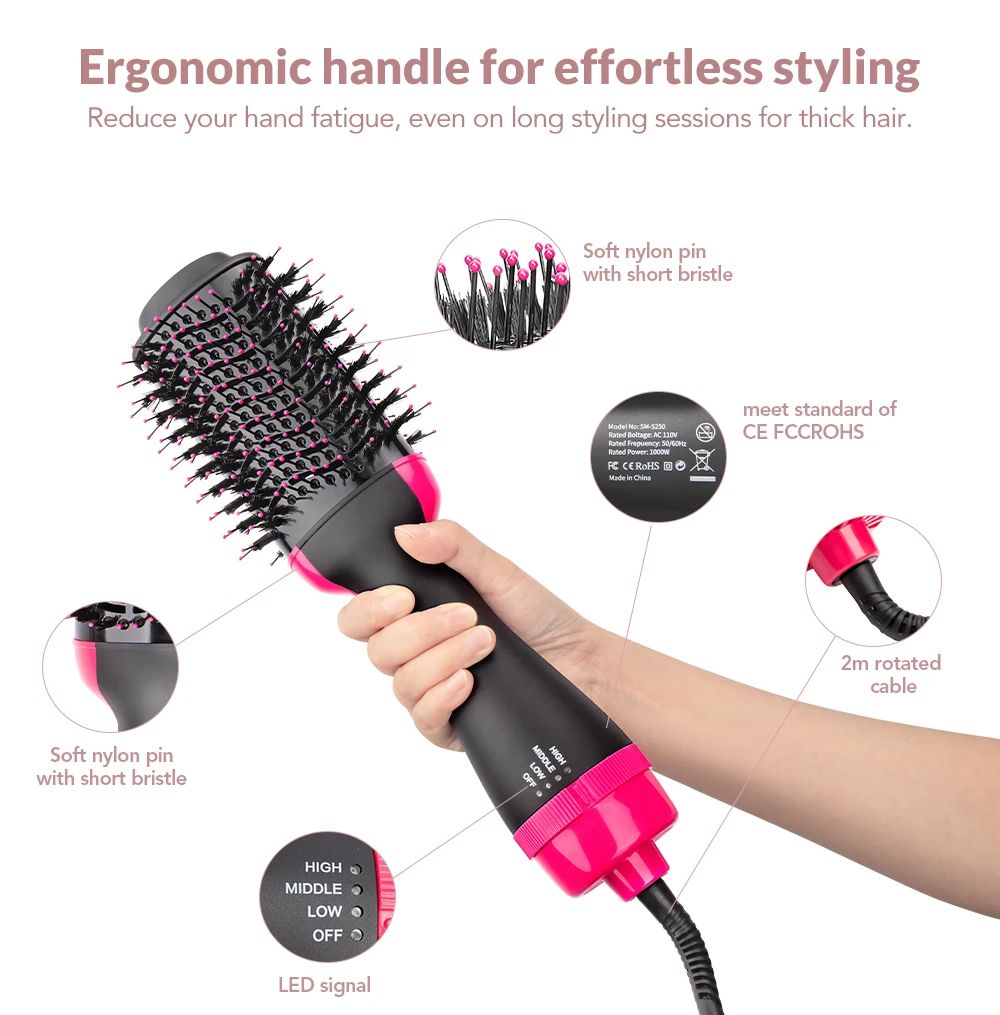 Makkafinds®Hot Air Brush Multi-Function HairDryer Straightener Curler CombOne Step Professional Salon Hai..