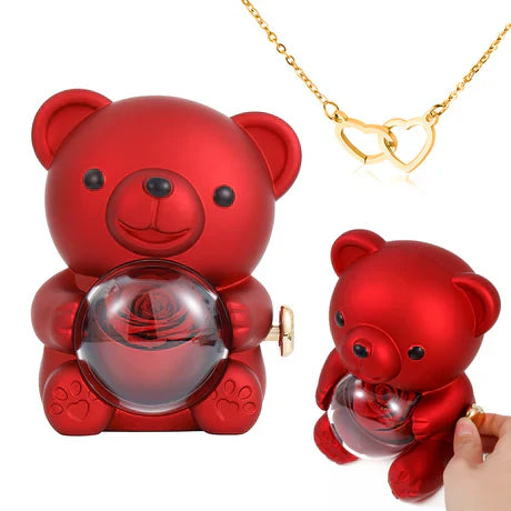 Makkafinds® Eternal Rose Bear with Engraved Pendant