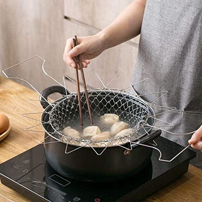 Makkafinds® Multipurpose Foldable Stainless Steel Fry Basket