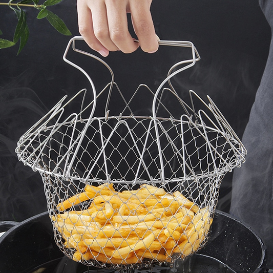 Makkafinds® Multipurpose Foldable Stainless Steel Fry Basket