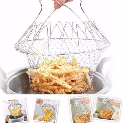 Makkafinds® Multipurpose Foldable Stainless Steel Fry Basket