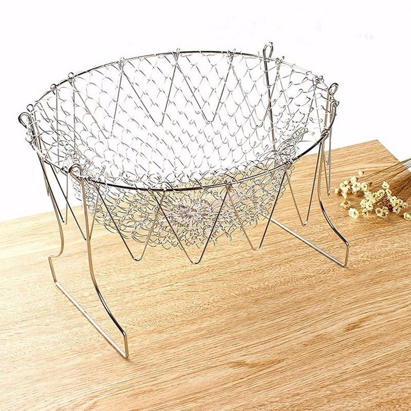 Makkafinds® Multipurpose Foldable Stainless Steel Fry Basket